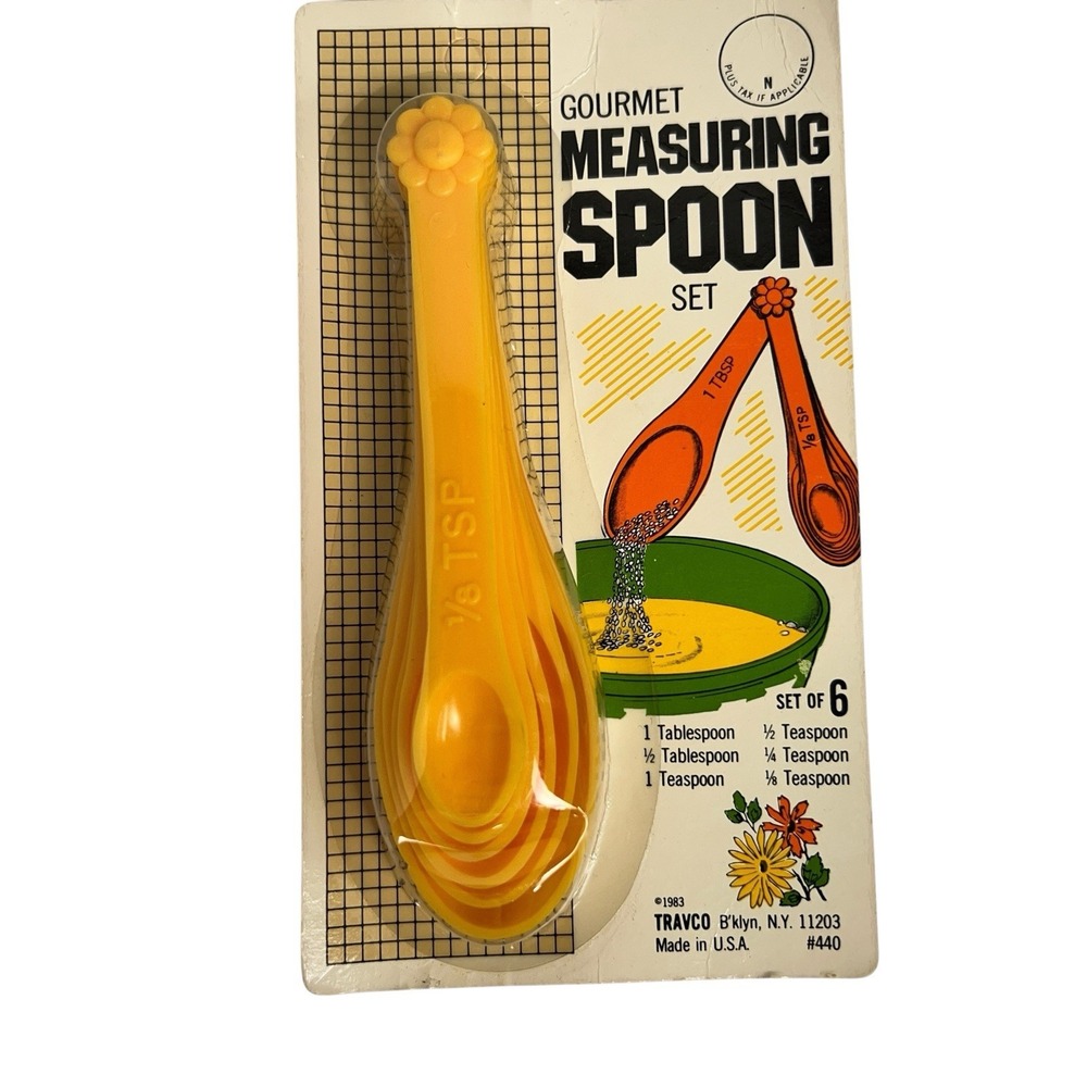 Travco Gourmet Measuring Spoon Daisy Set Vintage 1980s‎ Yellow Deadstock USA NOS